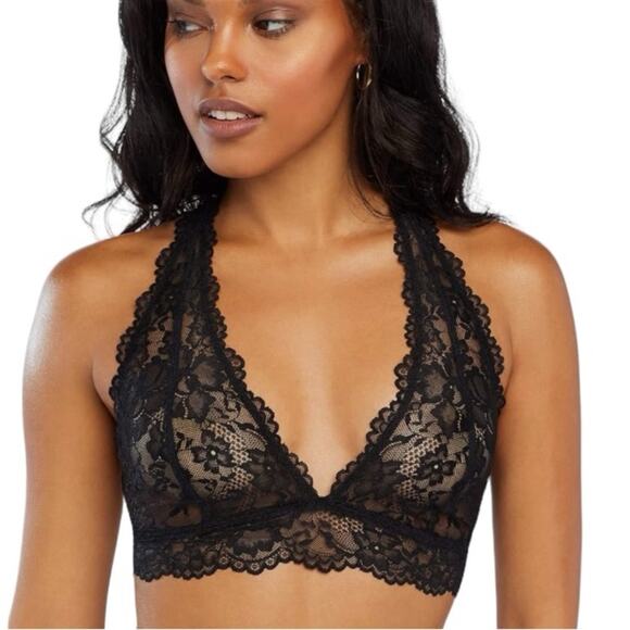 Savaage X Fenty Floral Lace Racerback Bralette Plunging Neckline Black Size XL - Picture 1 of 10